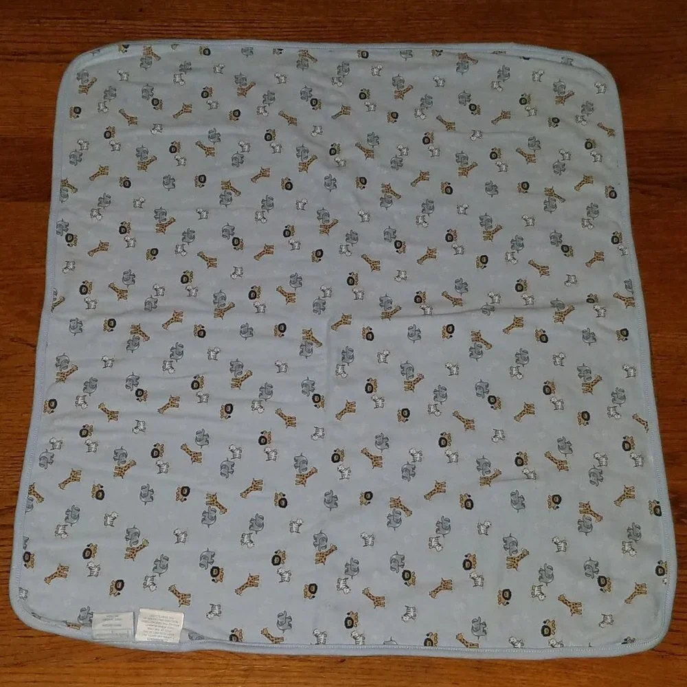 First Impressions Blue Baby Blanket Lovey Striped Giraffe Lion Elephant Animals